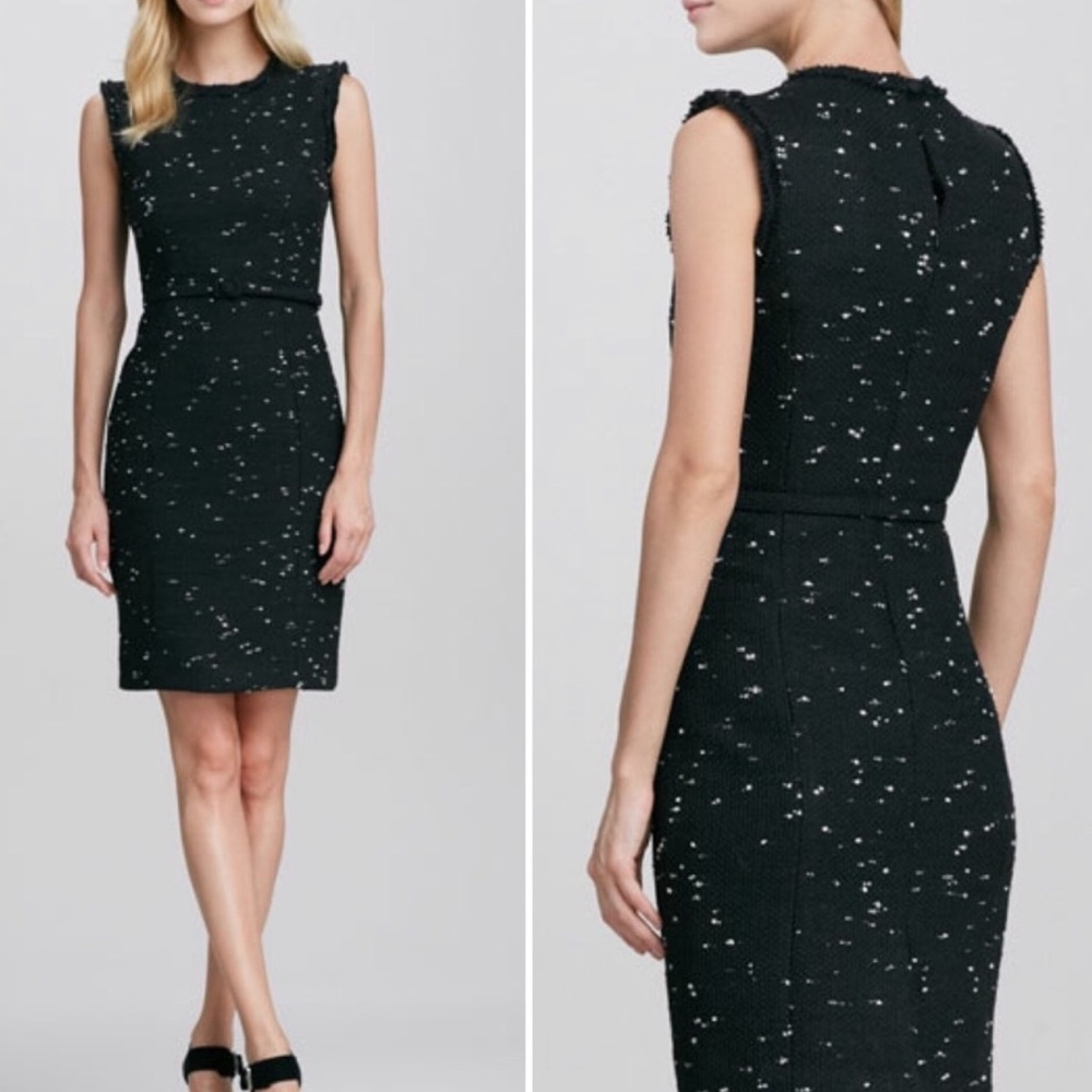 Milly tweed raw edge black shift dress sleeveless